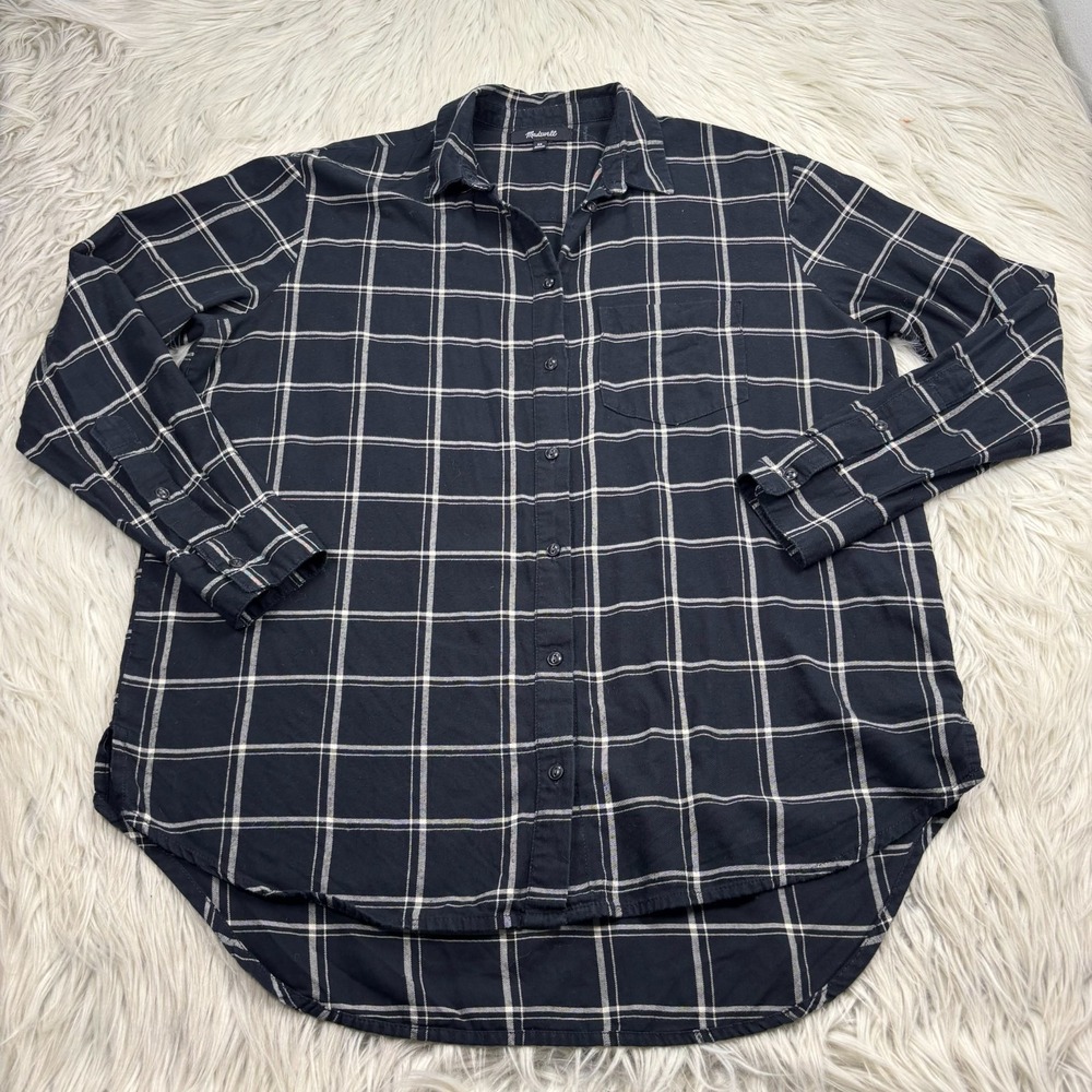 Madewell Women's XS‎ Black Oversized Plaid Cotton Button Front Shirt Cabincore